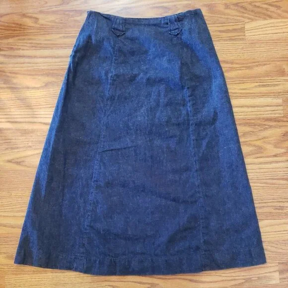 Levis Shorthorn Denim Skirt Sanforized Western Diamond Pearl Snap ALine Midi Vtg